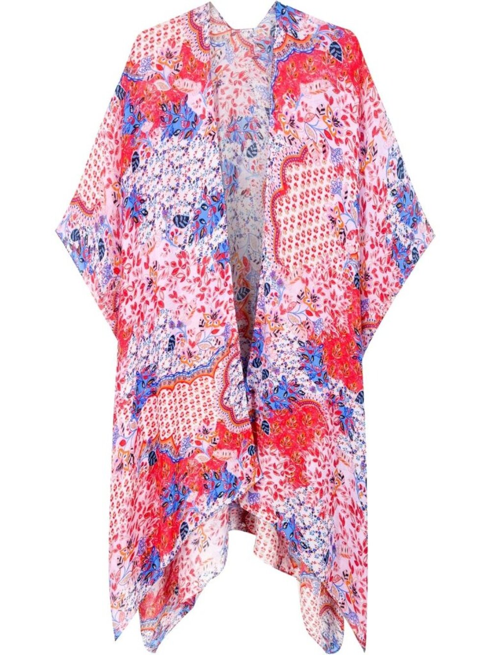 Women B Red Print Viscose Summer Bikini Kimono Bathing And Swimwear Cover Up - Picture 4 of 6